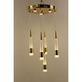 GN Gen Aydınlatma Lüks Gold Çemberli Seri 5li Konik Model Çizgisel Kristalize Modern 3 Renk LED Avize