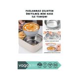 Gndz Home 2000ML Lunchbox 2 Katlı 3 Bölmeli Mini Kaseli Çelik Sefer Tası Yemek Kutusu (Lacivert-Sarı) - 0,5 x 7 cm