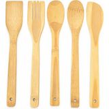 Gndz Home 5 Parça Bambu Mutfak Kaşık Seti –%100 Doğal, Çizilmeye Karşı Korumalı, Isıya Dayanıklı, Hafif, Ergonomik, Tencere ve Tavalar ile Uyumlu, Sağlıklı ve Çevre Dostu Premium Set