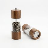 Gndz Home Akasya Ahşap Detaylı Akrilik Tuz ve Karabiber Öğütücü - Paslanmaz Metal ve Porselen Mekanizmalı Şeffaf Baharat Değirmeni (15 Cm, 1 Adet) - Acı Kahve - Option-1