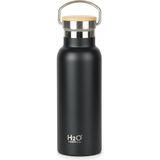 Gndz Home Bambu Kapaklı Siyah Çelik Termos Matara - 500 ml Sızdırmaz Kilitli Mug - Doğal Ahşap Detaylı Sıcak ve Soğuk Tutan Ofis Termosu - 230 ml