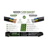 Gndz Home Evden Elektrikli Araba Şarj Uzatma Kablosu TOPRAKLI%100 Bakır 3x2.5mm (Siyah, 10 Metre)