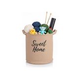 Gndz Home Yuvarlak Jüt Düzenleyici Sepet (Çap 32CM, Yükseklik 36CM) – Krem Renk Katlanabilir Kumaş Kulplu Organizer | Büyük Boy Oyuncak, Çamaşır, Battaniye ve Ev Tekstili Sepeti - 1 kg