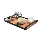 Gndz Store Büyük Ham Renk Servis ve Sunum Tepsisi, Metal Kulplu Ahşap Tepsi - 48,5X32 cm - Kestane Akaju - Option-1