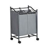 Gndz Store Çamaşır Ayırıcı, Tekerlekli ve 2 Bölmeli, Çamaşır Sepeti, Çıkarılabilir Çantalı Çamaşır Arabası, Toplam Kapasite 90 L, Gri, LSF002GS - 1 kg