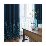 Gndz Store Çiçek Nakışlı Karartma Perdeleri, Keten Yapı, Oturma Odası Için, Yatak Odası Için, Gümüş Renkli Halkalar, Pencere Perdesi, Deniz Mavisi/mavi, 132 x 213 cm (1 Panel) - Option-1 - 1BW-Beyaz