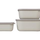 Gndz Store - Çok Amaçlı Cirqula Dikdörtgen 3 Parçalı Set - Kapaklı Saklama Kabı - Saklama Kutusu, Buzdolabı, Derin Dondurucu ve Mikrodalga Fırın Kabı Olarak Uygundur - 750, 1500 ve 3000 ml - - 1/100 Toz Ceviz