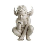 Gndz Store EU4360 Life's Mysteries Cherub Bahçe Heykeli, 38 Cm, Poliresin, Antik Taş - 0 - Siyah - Option-1