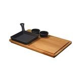 Gndz Store Lava Döküm Mini Kare Izgara Tava Kayın Ahşap Altlıklı Döküm Demir Yekpare Saplı Ölçü 16X16CM. - Option-1 - --