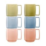 Gndz Store Seramik Kupa Seti, 350 Ml, Makaron Renkli, 6 Parça, Mikrodalga ve Bulaşık Makinesi Uyumlu - Option-1 - 0 - Siyah