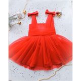 GNL Butik Tasarım Kız Çocuk Fiyonklu Elbise - 4 Yaş - 4BY-Kırmızı