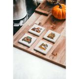 Gnomes Cüceler Pumpkin Temalı Doğal Taş Traverten Bardak Altlığı 4 Lü Set