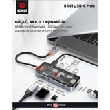 Gnp 8in1 USB Type-C Hub Port Adaptör Hdmı 4K USB Ethernet Pd Girişli Macbook Uyumlu (2 Yıl Garanti) - Gri
