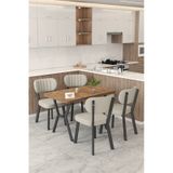 Gnr 70x110cm Sabit Atlantik Mutfak Masası Takımı, Yemek Masası, 4 Modern Krem Sandalye Gri