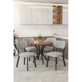 Gnr 90Cm Sabit Atlantik Mutfak Masası Takımı, Yemek Masası, 4 Modern Gri Sandalye