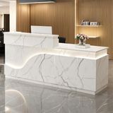 Générique Kilitlenebilir Çekmeceli Modern 63 İnç Alıcı Tezgah, LED Işık Çubuğu ve Dosya Dolabı - Çok Katmanlı Masif Ahşap Ofis Kasası (Yeşim Deseni, 160° Sağa)