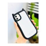 Go Aksesuar Iphone 11 ile Uyumlu Siyah Kulaklı Kedi Kenar Darbe Önleyici Şeffaf Silikon Kılıf