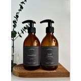 GO BLOBS 2'li Set 300ml Amber Kahverengi Cam Şişe Shampoo & Hair Cream Siyah Etiketli (kahverengi(siyah shampoo hair cream))