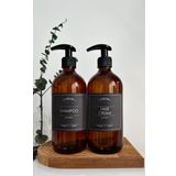 GO BLOBS 2'li Set 500ml Amber Kahverengi Cam Şişe Shampoo & Hair Cream Siyah Etiketli (kahverengi(shampoo, hair cream))