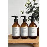 GO BLOBS 3'lü Set 300ml Amber Şişe Sıvı Sabun & Bulaşık Deterjanı & Çamaşır Suyu Beyaz (beyaz(sıvı sabun bulaşık deterjanı çamaşır suyu))