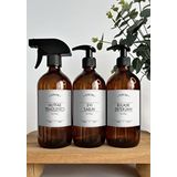 GO BLOBS 3'lü Set 500ml Amber Şişe Sprey Mutfak Temizleyici & Sıvı Sabun & Bulaşık Deterjanı Beyaz (beyaz(sprey mutfak temiz sıvı sabun bulaşık))