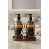 GO BLOBS Sabunluk Amber Şişe Cam İkili Şampuan-Duş Jeli Banyo Düzenleyici Lüks Gümüş Geyik Ahşap Standlı 500ml