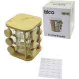 Go İthalat 12PCS Kare Döner Standlı Cam - Bambu Kapak Tuzluk - Baharatlık Bambu Stand (3791)