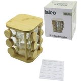 Go İthalat 12PCS KARE DÖNER STANDLI CAM - BAMBU KAPAK TUZLUK - BAHARATLIK BAMBU STAND (5314)