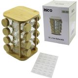 Go İthalat 16PCS KARE - DÖNER STANDLI CAM - BAMBU KAPAK TUZLUK - BAHARATLIK BAMBU STAND (5314)