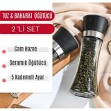 Go İthalat 2 Adet Büyük Boy Cam Hazneli Plastik Kapaklı Tuz Baharat Öğütücü Değirmen Tuzluk 2'li Set