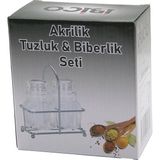 Go İthalat 2 Pcs Şeffaf Kapak Akrilik Tuzluk - Biberlik - Baharatlık Metal Standlı Kare - Bombeli (5224)