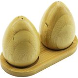 Go İthalat 2 PCS - YUMURTA MODELİ AHŞAP BAMBU TUZLUK - BAHARATLIK AHŞAP STANDLI (5314)