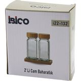 Go İthalat 2pcs Bambu Kapaklı Cam Tuzluk - Biberlik - Baharatlık 120ML (5440)