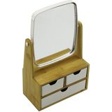 Go İthalat 3 Çekmeceli Bambu Ahşap STANDLI=9X9.5X18X21.5CM Makyaj AYNASI=15X18CM Takılık 2+1 Organizer (3791)