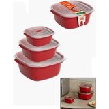Go İthalat 3 Pcs Kırmızı Kare Saklama Kabı Set 550-1100-2200ML (784)
