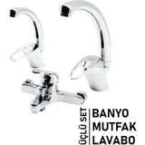 Go İthalat 3lü Set Banyo - Evye Mutfak - Lavabo Aç Kapa Mix Batarya Musluk (5440)