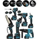Go İthalat 6pcs Usta Elektrikli Alet Seti ŞARJLI=21V Spral Taşlama - Hilti - Bağ Makas - Somun Sökme - - Renkli