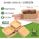 Go İthalat Bambu 6'lı Kare Çerezlik Lokumluk Kase 9x9 cm. Derinlik: 1.8 cm.