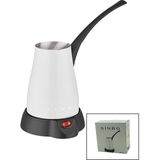 Go İthalat BEYAZ ELEKTİRKLİ CEZVE TÜRK KAHVE MAKİNESİ 5 FİNCAN - 400ML HAZNE PASLANMAZ ÇELİK 360 DERECE DÖNEBİLME SCM-2960