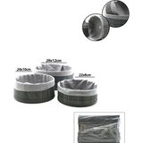 Go İthalat Gri 3 Boy Yuvarlak Bambu Kenar Organizer Sepet Ahşap Altlık - Bezli Çap: 22X24X29CM (5477) - 3 Adet
