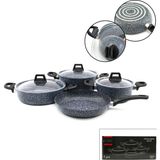 Go İthalat Gri 7 Parça Granit Tencere - Tava Seti 20-24CM Derin - 27CM Basık Cam Kapak Tencere - 26CM Tava (5297)