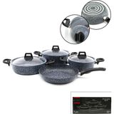 Go İthalat Gri 7 Parça Granit Tencere - Tava Seti 20-24CM Derin - 27CM Basık Cam Kapak Tencere - 26CM Tava (5468)