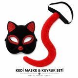 Go İthalat Kırmızı Kedi Maske ve Kuyruk Seti Parti Kostüm Aksesuarı (50001)