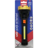 Go İthalat ORTA=19CM 2İN1= OSL LED - COB LED USB ŞARJLI EL FENERİ 3-KADEME IŞIK - FLAŞÖR ŞARJ GÖSTERGE (5314)