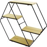 Go İthalat PETEK - 4 KATLI METAL İSKELETLİ - AHŞAP RAFLI DEKORATİF RAF 60 X 14 X 53 Cm (5314)