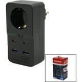 Go İthalat Termal Akım Korumalı 1xpriz 2x USB 2x Type-C Duvar Tipi Priz Siyah 10A - 2500W (5224)