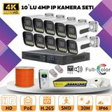 Go Vision 10'lu Güvenlik Ip Kamera Seti - 4mp Dış Mekan Kamera, 3.6mm Lens, H.265, Poe, Warm LED Gece Görüşlü - Siyah - Beyaz
