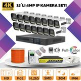 Go Vision 15'li Güvenlik Ip Kamera Seti - 4mp Dış Mekan Kamera, 3.6mm Lens, H.265, Poe, Warm LED Gece Görüşlü - Siyah - Beyaz