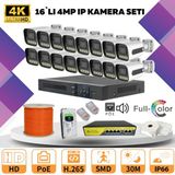Go Vision 16'lı Güvenlik Ip Kamera Seti - 4mp Dış Mekan Kamera, 3.6mm Lens, H.265, Poe, Warm LED Gece Görüşlü - Siyah - Beyaz