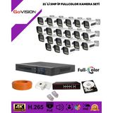 Go Vision 21'li Güvenlik Ip Kamera Seti - 5mp Dış Mekan Kamera, 3.6mm Lens, H.265, Poe, Warm LED Gece Görüşlü Paket Içeriği - Beyaz